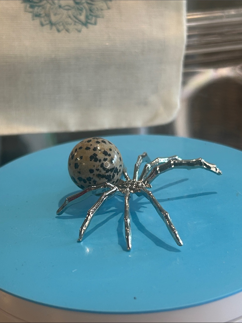 Dalmatian Stone Silver Spider 2.5”x 2”Known As “The Stone Of Friendship” NWT - Picture 5 of 6